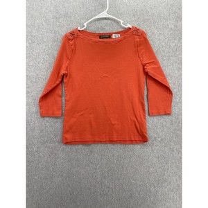 Lauren Ralph Women's Blouse Boatneck Solid Orange Size Large 3/4 Sleeve